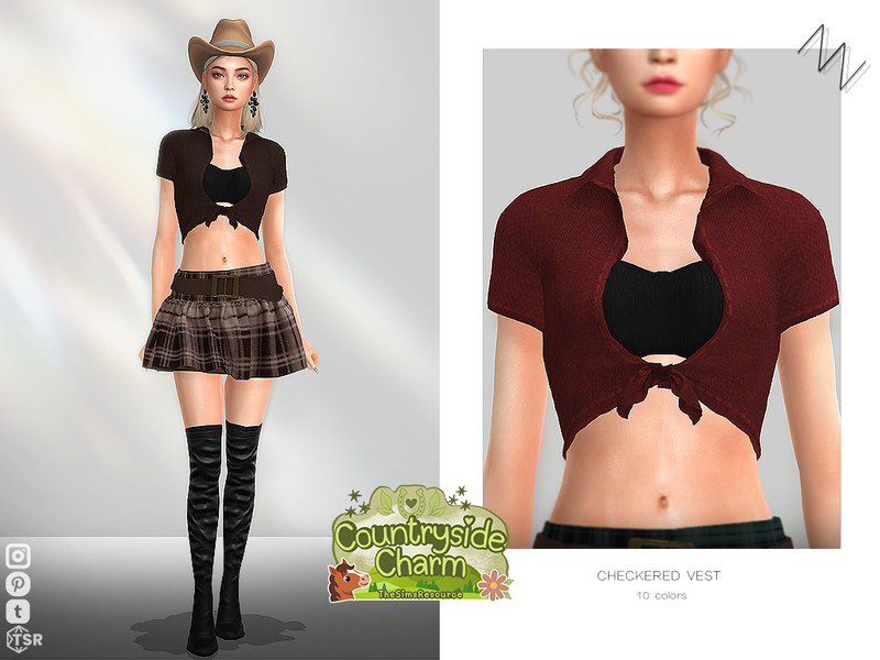 Sims 4 belt and belted fashion CC BELTED SHORT-SLEEVED SHIRT by ZNsims
