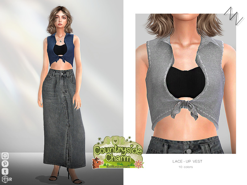 Sims 4 women’s top CC LACE-UP VEST by ZNsims