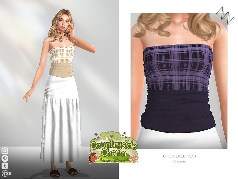 Sims 4 women’s top CC CHECKERED VEST by ZNsims