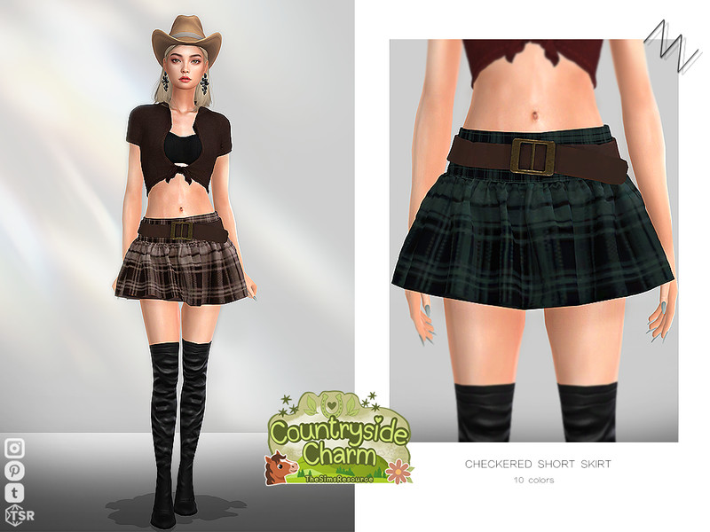 Sims 4 contemporary women’s clothing custom content CC CHECKERED SHORT SKIRT by ZNsims