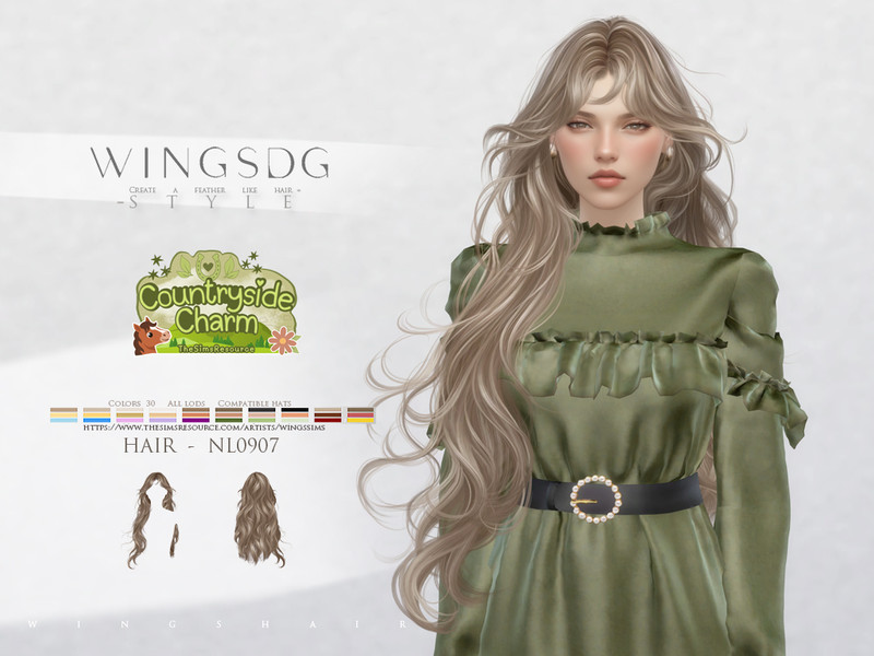 Sims 4 wavy hair CC WINGS HAIR-Wavy long curly hair by wingssims