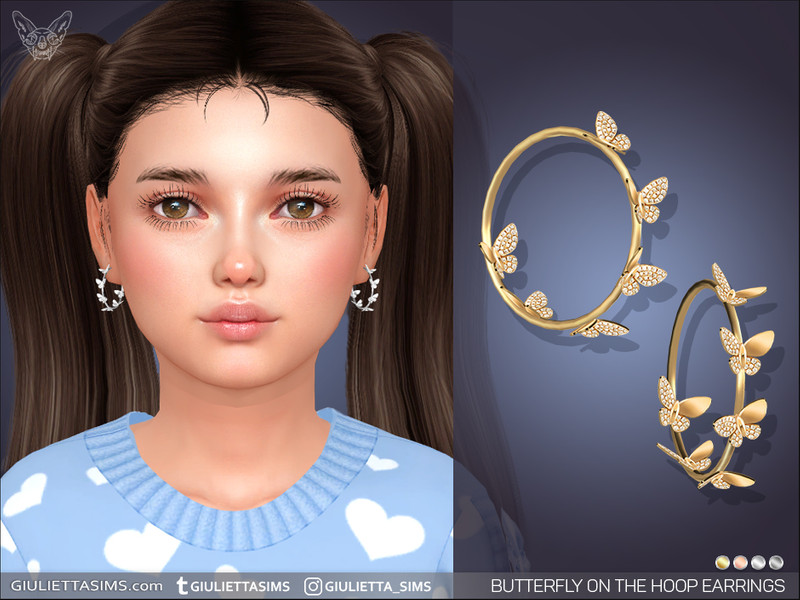 Sims 4 animal print and faux fur fashion CC Butterfly On The Hoop Earrings For Kids by feyona