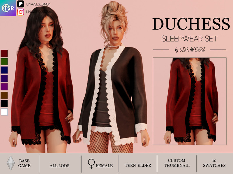 Sims 4 pajama CC DUCHESS - SLEEPWEAR SET by linavees
