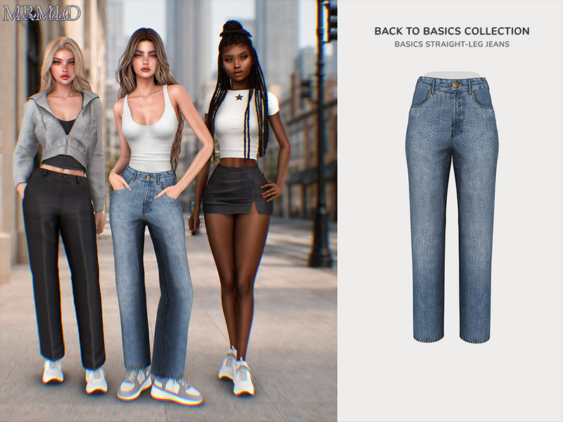 Sims 4 denim jeans romper and overall clothing CC Back To Basics Straight-Leg Jeans by Mermalade