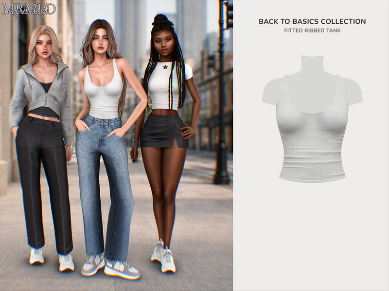 Sims 4 women’s top CC Back To Basics Fitted Ribbed Tank by Mermalade