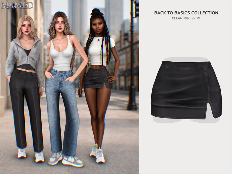 Sims 4 contemporary women’s clothing custom content CC Back To Basics Clean Mini Skirt by Mermalade