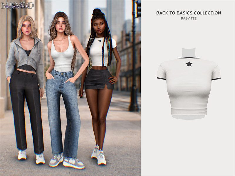 Sims 4 women’s top CC Back To Basics Baby Tee by Mermalade
