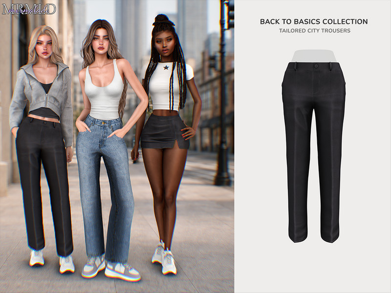 Sims 4 contemporary women’s clothing custom content CC Back To Basics Tailored City Trousers by Mermalade