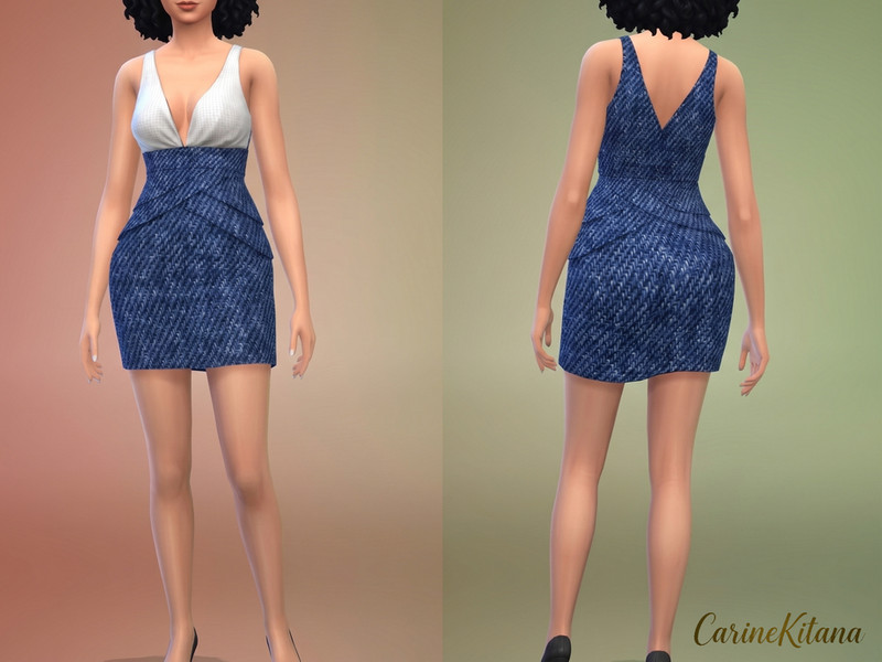Sims 4 streetwear fashion CC Leda V Neck Dress Denim and Colors by CarineKitana