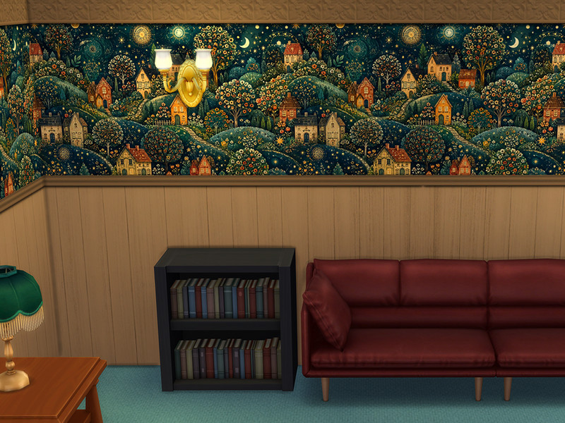Sims 4 Build Mode CC Fall Mural Wall Paneling by Surfkitten