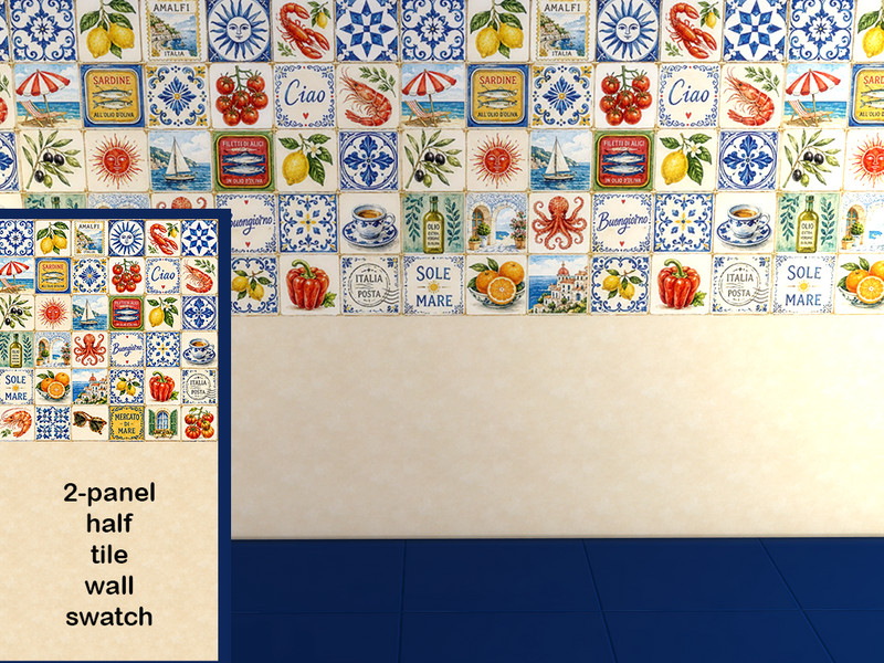Sims 4 Build Mode CC Mediterranean Half Tile Wall by Surfkitten