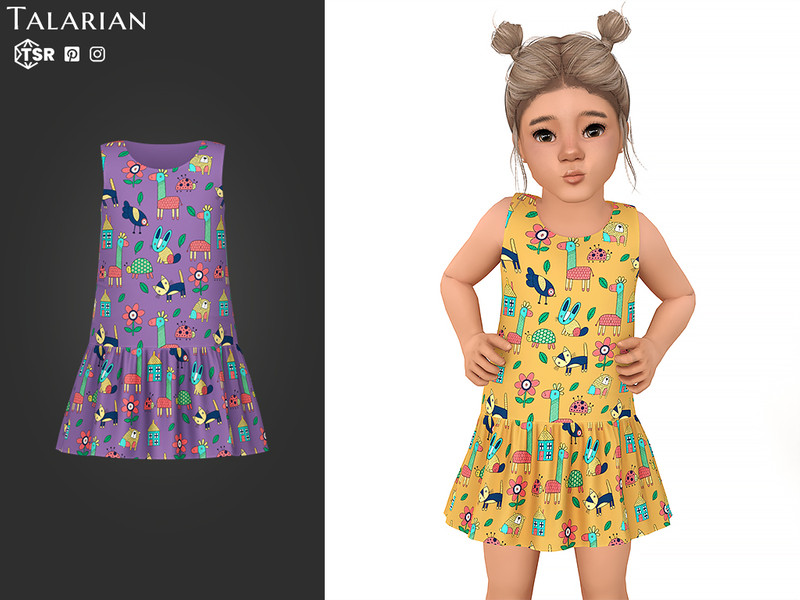 Sims 4 toddler girl clothing CC Molly Dress With Animal Print And Ruffle Hem by talarian