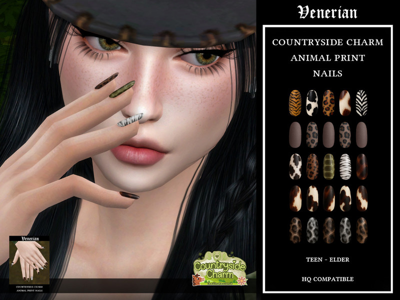 Sims 4 nail CC Countryside Charm Animal Print Nails by Venerian by Venerian