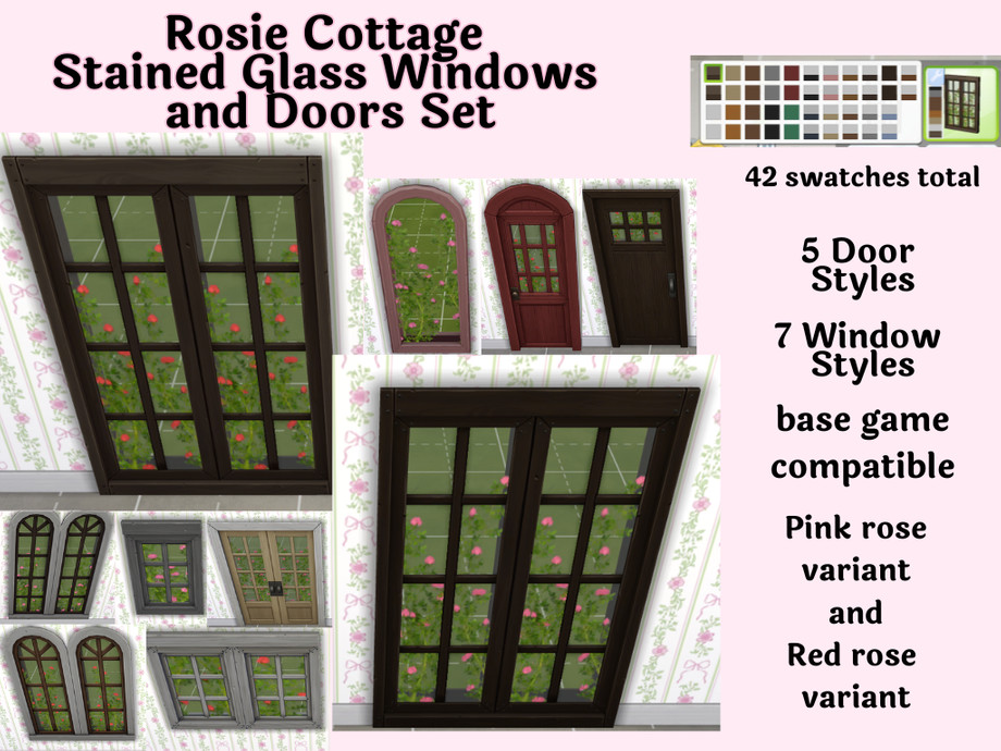 The Sims Resource | Rosie Cottage - Stained Glass Doors and Windows Set