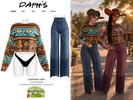 Sims 4 — Countryside Charm - Prairie Bloom Sweater and Classic Wide Leg Jeans by Daph's — Bring cozy western charm to