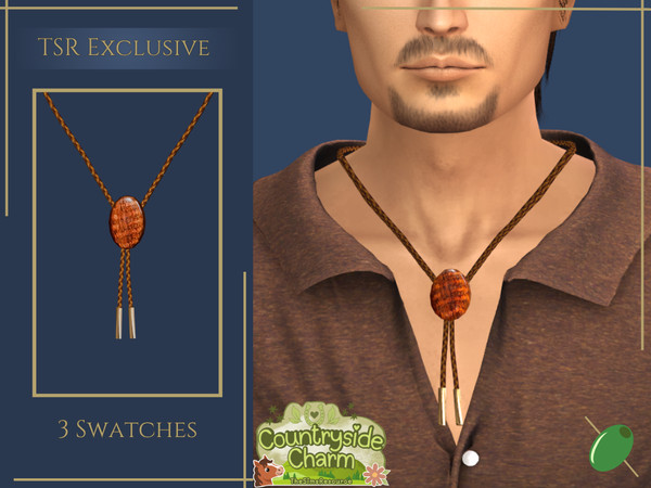 Sims 4 — John Bolo Tie by Pitted0live — Countryside Charm Snakestone bolo tie for men with a braided cord Custom catalog