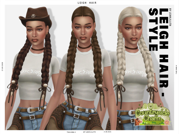 Sims 4 — Countryside Charm Leigh Long Braid Hairstyle by Leah_Lillith — There is a separate bows accessory, that can be