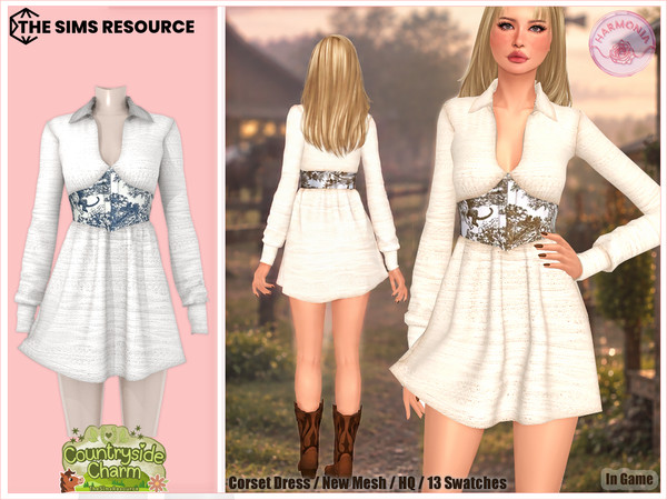 Sims 4 — Countryside Charm Corset Dress by Harmonia — New Mesh