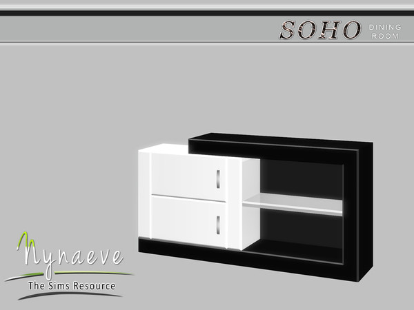 Sims 4 — Soho Sideboard by NynaeveDesign — Soho Dining Room - Sideboard Located in: Storage - Bookcases Price: 500 Tiles: