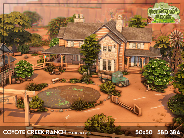 Sims 4 — Coyote Creek Ranch - NO CC by xogerardine — Coyote Creek Ranch is a spacious family ranch tucked away in
