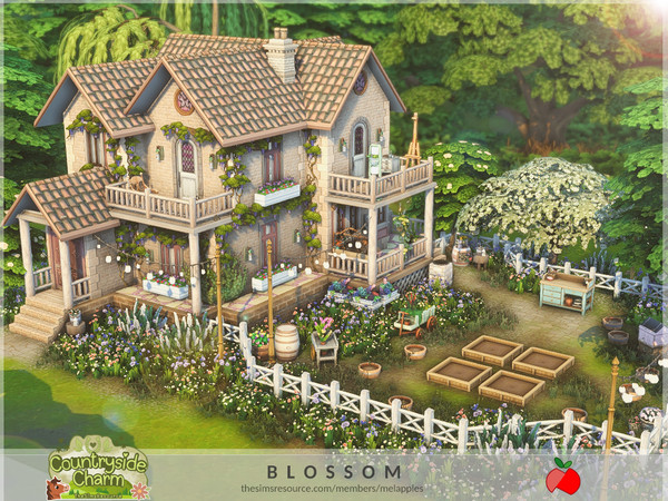 Sims 4 — Countryside Charm - Blossom by melapples — a cozy 1 bedroom cottage surrounded by flowers. 1st floor: living
