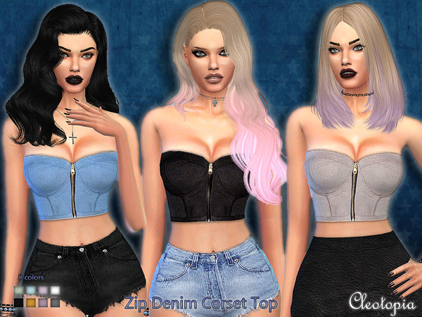 Sims 4 — Set43 - Denim Zip Top by Cleotopia — This cute little zip denim top gives your look a little more rebellion 