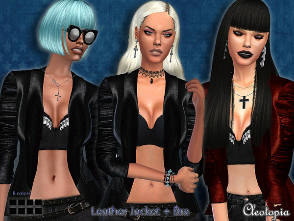 Sims 4 — Set43- Urban Leather Jacket with top by Cleotopia — This little jacket from january 2015 combined with a new bra