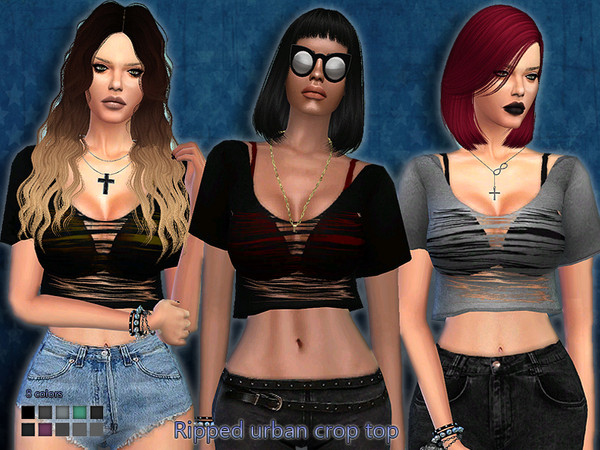 Sims 4 — Set43- Urban Ripped Baggy Top by Cleotopia — This urban top finished off any cool, urban and rebellious look.