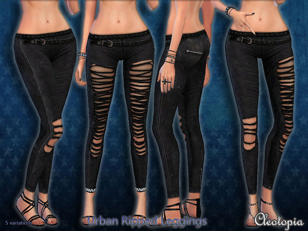 Sims 4 — Set43- Total Ripped Urban Leggings by Cleotopia — Add some attitude to your outfit with this urban belted effect