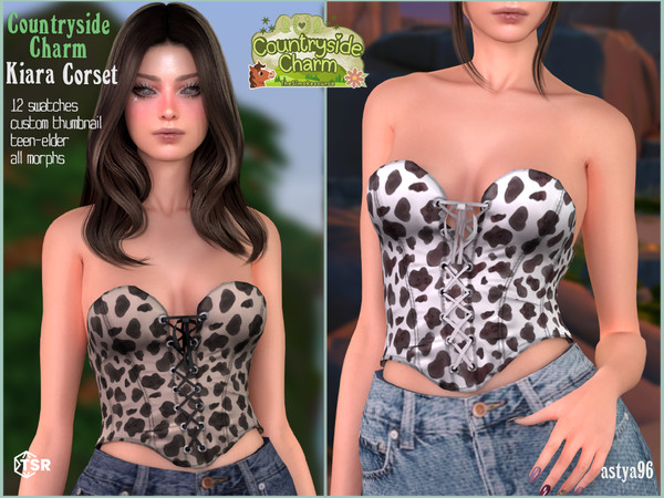 Sims 4 — Countryside Charm Kiara Cow Corset by astya96cc — 12 swatches