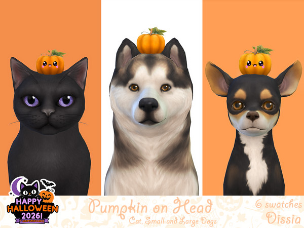 Sims 4 — Pumpkin on Head Cats by Dissia — Little pumpkin with leaf and with or without a face