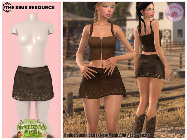 Sims 4 — Countryside Charm Rodeo Suede Skirt by Harmonia — Top - 12 Swatches
