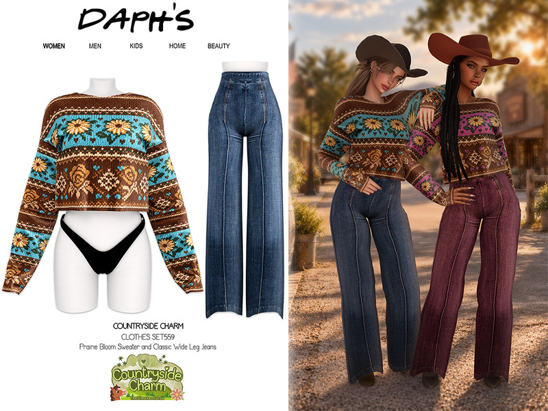 Sims 4 denim jeans romper and overall clothing CC DAPHS - Clothes SET559 - Classic Wide Leg Jeans C1851 - TSR by Daph's