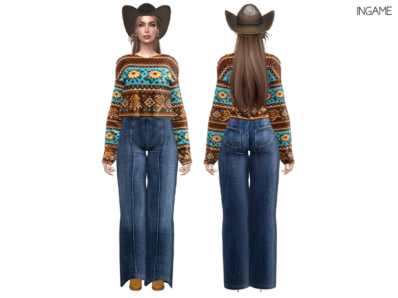 Sims 4 women’s top CC DAPHS - Clothes SET559 - Prairie Bloom Sweater C1850 - TSR by Daph's