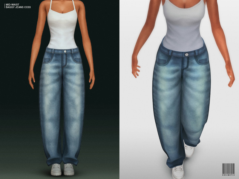 Sims 4 belt and belted fashion CC Mid-Waist Baggy Jeans by cosimetic
