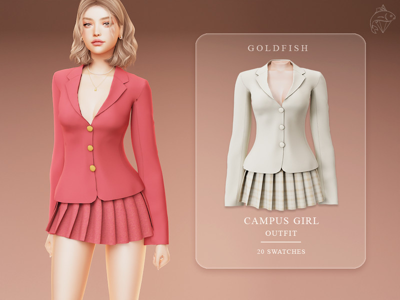 Sims 4 preppy plaid and campus fashion CC Campus Girl Outfit by GoldFishSims