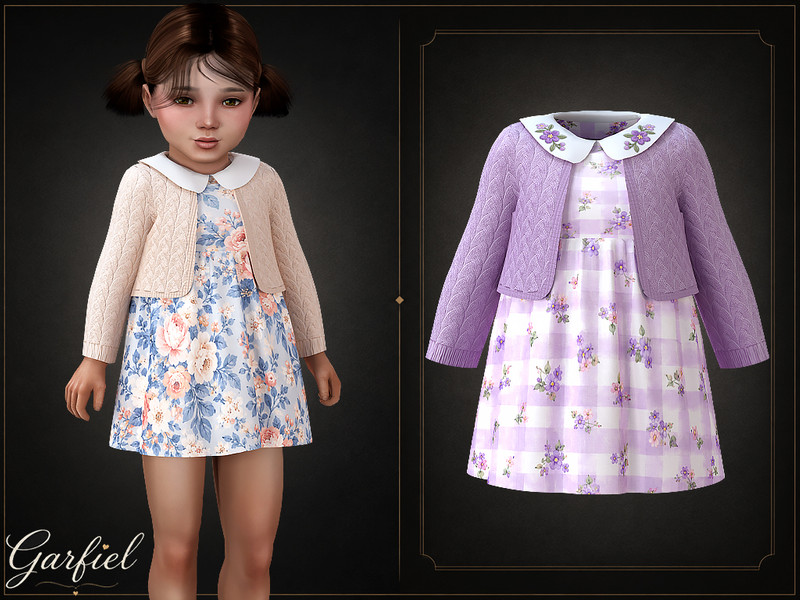 Sims 4 toddler boy clothing CC Toddler - Floral dress with knit cardigan and embroidered collar details by Garfiel