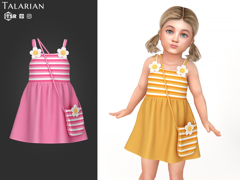 Sims 4 toddler girl clothing CC Aitana Dress With Striped Top And Matching Bag by talarian