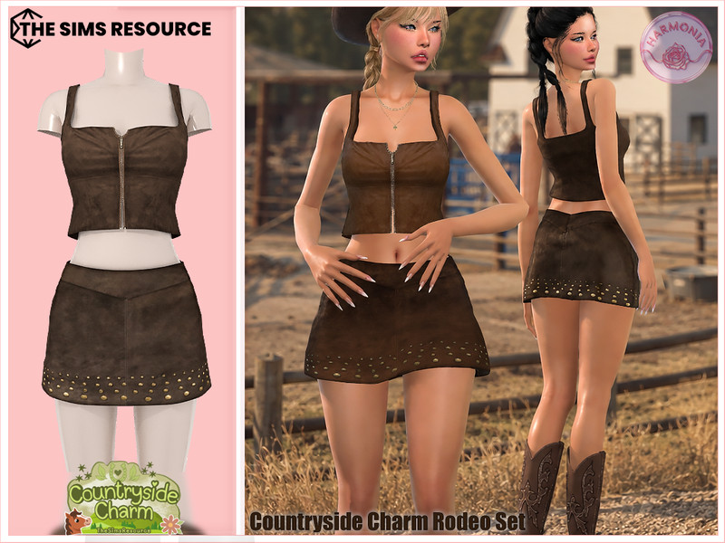 Sims 4 complete clothing set CC Countryside Charm Rodeo Set by Harmonia