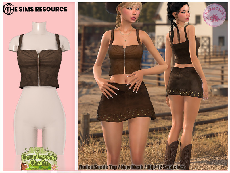 Sims 4 farm and ranch clothing CC Countryside Charm Rodeo Suede Top by Harmonia