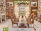 Sims 4 — Countryside Charm - Melora dining by melapples — a rustic dining room with a bar cart. 6x7