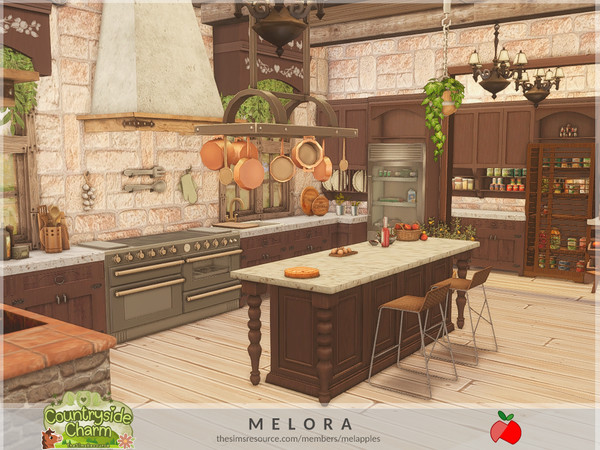 Sims 4 — Countryside Charm - Melora kitchen by melapples — a rustic farmhouse kitchen with a pantry. 6x10