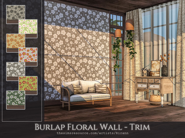 Sims 4 — Burlap Floral Wall - Trim by Rirann — Burlap Floral Wall - Trim