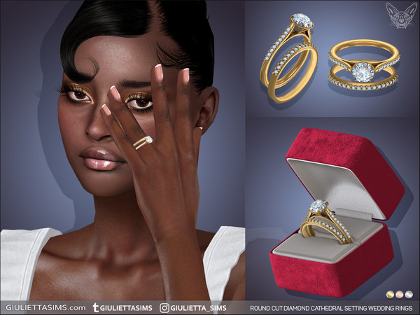The Sims Resource | Round Cut Diamond Cathedral Pave Setting Wedding Ring