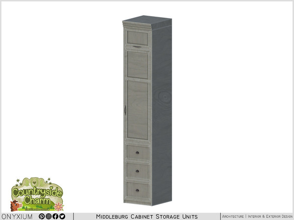 Sims 4 — Middleburg Narrow Cabinet With Three Drawers And A Door by Onyxium — Onyxium@TSR Design Workshop Cabinet