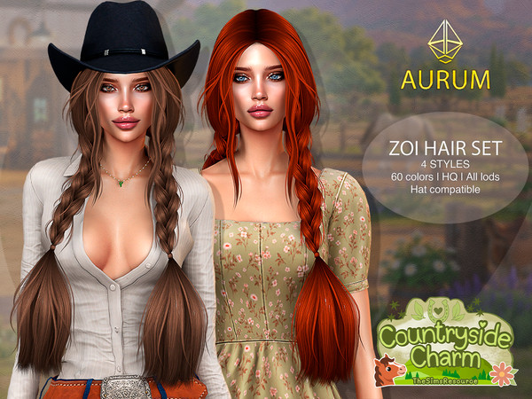 Sims 4 — Aurum - Zoi Hair Set by Aurum — Including 4 styles