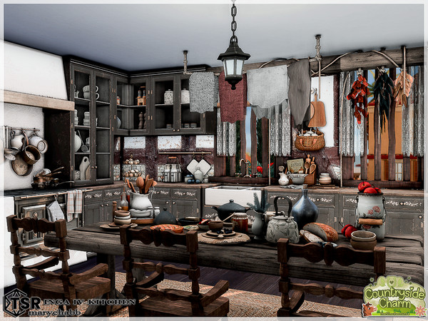 Sims 4 — Inga IV- Kitchen by marychabb — A charming kitchen inspired by an old Slavic cottage. Whitewashed, uneven walls,