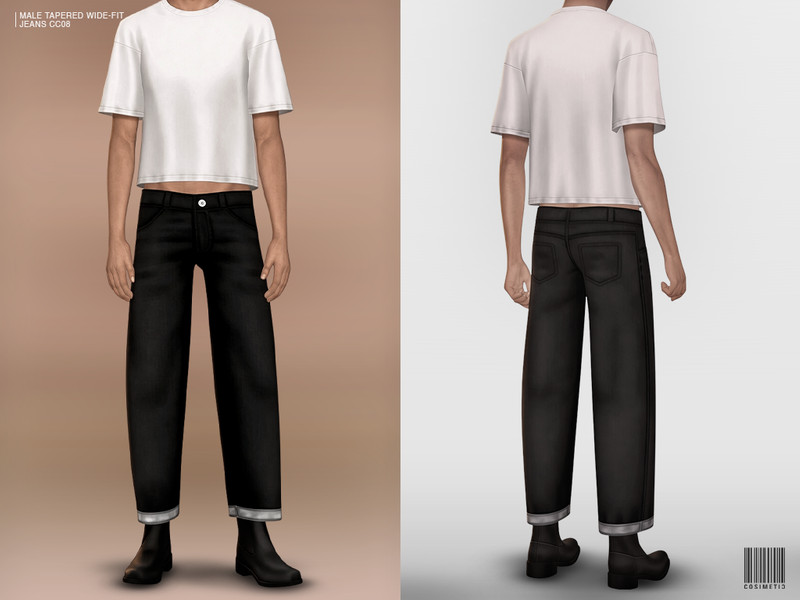 Sims 4 men’s clothing CC Male Tapered Wide - Fit Jeans by cosimetic