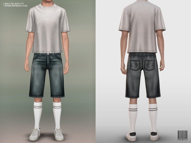 Sims 4 men’s clothing CC Male Relaxed Fit Denim Bermuda by cosimetic