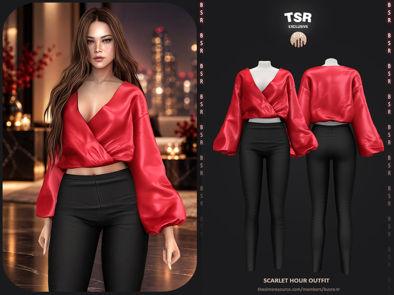 Sims 4 complete clothing set CC SET-Scarlet Hour Outfit by busra-tr